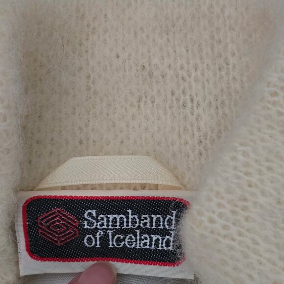 Samband of Iceland 100% Wool Jacket S Cream Nordic Winter Cozy Chunky Oversized - Picture 10 of 13